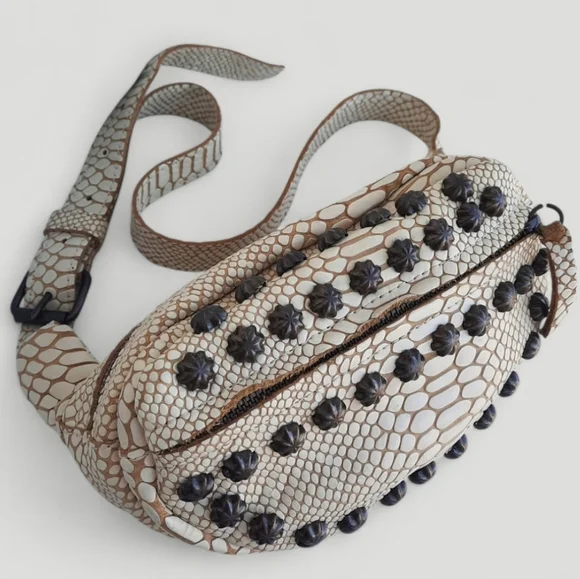 FREEBIRD Cobra Stud Waist Sling Bag Leather Fanny Pack Bum Belt Biker Punk Snake - Picture 1 of 11